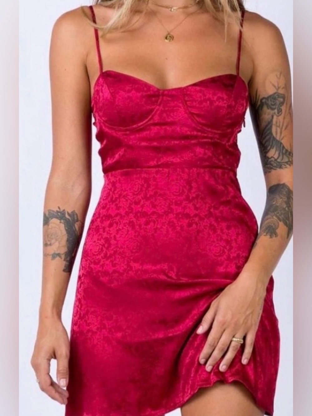 Princess Polly Burgundy Jacquard Dress
